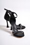 Black Single Strap Platform Goblet Heeled Evening Dress Shoes - Yuffy - 4