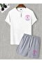 Men's Summer Black and White T-shirt Top and Bottom Set with Shorts