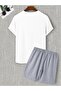 Men's Summer Black and White T-shirt Top and Bottom Set with Shorts - 2