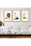 Gold Metal Framed Abstract Pattern Shapes Triple Unbreakable Glass Painting Set