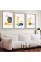 Gold Metal Framed Abstract Pattern Shapes Triple Unbreakable Glass Painting Set - 2