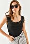 Women's Black Collar Openwork Knitwear Blouse BLZ-19002342