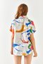 Women's Water Color Cobalt Blue Bat Linen Blended Shirt GML-19001121 - 8