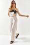 Women's Stone Kangaroo Pocket Strappy Tied Linen Jumpsuit TLM-19000150