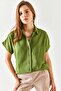 Women's Khaki Bat Oversize Linen Shirt GML-19001109 - 2