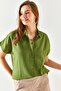 Women's Khaki Bat Oversize Linen Shirt GML-19001109 - 3