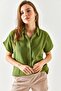 Women's Khaki Bat Oversize Linen Shirt GML-19001109 - 4