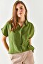 Women's Khaki Bat Oversize Linen Shirt GML-19001109 - 6