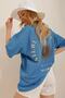 Women's Aviator Blue Crew Neck Printed Oversize Unisex T-Shirt ALC-X9577 - 5
