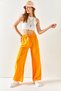 Women's Orange Belted Elastic Waist Palazzo Ayrobin Trousers PNT-19000200 - 3