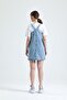 Ice Blue Denim Jumpsuit Skirt with Salopette - 4