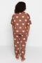 Kahverengi Ayıcık Desenli Örme Pijama Takımı TBBAW23AI00039 - 5