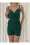 Women's Green Strappy Double Breasted Collar Shorts Jumpsuit (GREEN) - 4