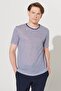 Men's White-Navy Blue Slim Fit Narrow Cut Crew Neck Striped T-Shirt