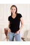 WOMEN'S BLACK V-NECK SHORT SLEEVE 100% COTTON T-SHIRT - 4