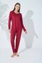 burgundy Lace Detailed Viscose Pajama Set - 3