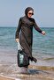 Black Tasseled Parachute 4-Piece Long Full Coverage Hijab Swimsuit 1998