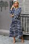 Italian Navy Blue Magnificent Collar Ruffle Sleeve Allover Printed Knitted Dress - 4