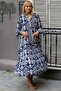 Italian Navy Blue Magnificent Collar Ruffle Sleeve Allover Printed Knitted Dress - 6
