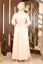 Feather Detailed Satin Evening Dress Beige 19123 - 5
