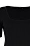 Siyah Fitted Kare Yaka Kaşkorse Örme Büyük Beden Basic T-Shirt TBBSS22BF0027 - 7