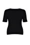 Siyah Fitted Kare Yaka Kaşkorse Örme Büyük Beden Basic T-Shirt TBBSS22BF0027 - 8