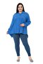 Large Size Chest Detailed Sleeves and Back Pleated Indigo Shirt - 2