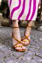 OLGE WOMEN'S ORANGE STRAPED HEELED SANDALS - 8