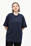 Navy Blue 100% Cotton Front and Back Printed Boyfriend Crew Neck Knitted T-Shirt