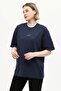 Navy Blue 100% Cotton Front and Back Printed Boyfriend Crew Neck Knitted T-Shirt - 5