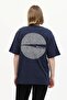 Navy Blue 100% Cotton Front and Back Printed Boyfriend Crew Neck Knitted T-Shirt - 7