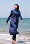 Navy Blue Tasseled Parachute 4-Piece Long Full Covered Hijab Swimsuit 1998