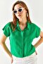 Women's Grass Green Bat Viscose Shirt GML-19000612 - 5