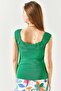 Women's Grass Green Openwork Collar Knitwear Blouse BLZ-19002342 - 7