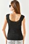 Women's Black Collar Openwork Knitwear Blouse BLZ-19002342 - 8