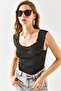 Women's Black Collar Openwork Knitwear Blouse BLZ-19002342 - 3
