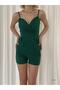 Women's Green Strappy Double Breasted Collar Shorts Jumpsuit (GREEN) - 5