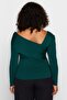 Emerald Green Asymmetric Collar Body-Hugging Slim Knitwear Sweater Tbbaw24An00018 - 5