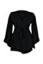 Siyah Kolu Fırfırlı Volanlı Viskon Plaj Giyim Dokuma Büyük Beden Kimono&Kaftan TBBSS23DE00001 - 6