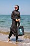 Black Tasseled Parachute 4-Piece Long Full Coverage Hijab Swimsuit 1998 - 5