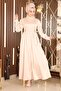 Feather Detailed Satin Evening Dress Beige 19123 - 4