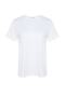 Beyaz Relaxed Bisiklet Yaka Yırtmaçlı %100 Pamuk Örme T-Shirt TBBSS22BF0031 - 6