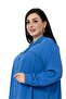Large Size Chest Detailed Sleeves and Back Pleated Indigo Shirt - 5