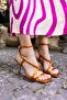 OLGE WOMEN'S ORANGE STRAPED HEELED SANDALS - 6
