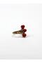 Natural Stone 3-Piece Coral Natural Stone Embroidered Adjustable Women's Ring - 5