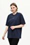 Navy Blue 100% Cotton Front and Back Printed Boyfriend Crew Neck Knitted T-Shirt - 6