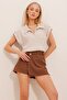 Women's Stone Cuffed Double Short Sleeve Textured Shirt ALC-X8724 - 4