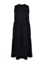 Black Shift/Straight Cut Stand Collar Midi Woven Dress Tbbss22El1593 - 6