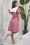 Vintage Red Gingham Mobile White Collar Watermelon Sleeve Flared Dress (Dress-White Collar) - 5