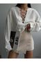 FRONT TIE COMFORTABLE FIT LINEN BLUZ